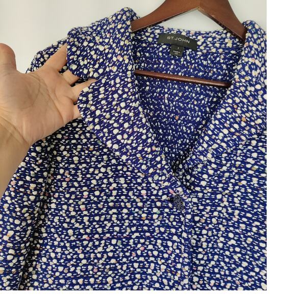 St. John Tweed Jacket Blazer Size 8 Collared Woold Blend Blue & White 3/4 Sleeve - Picture 10 of 12